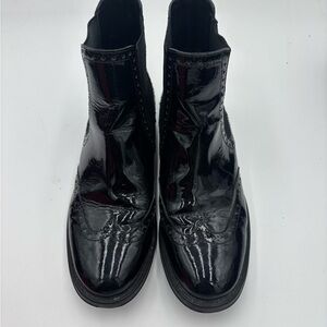 🇮🇹 AQUATALIA Italy Black Patent Leather Chelsea Ankle Boots